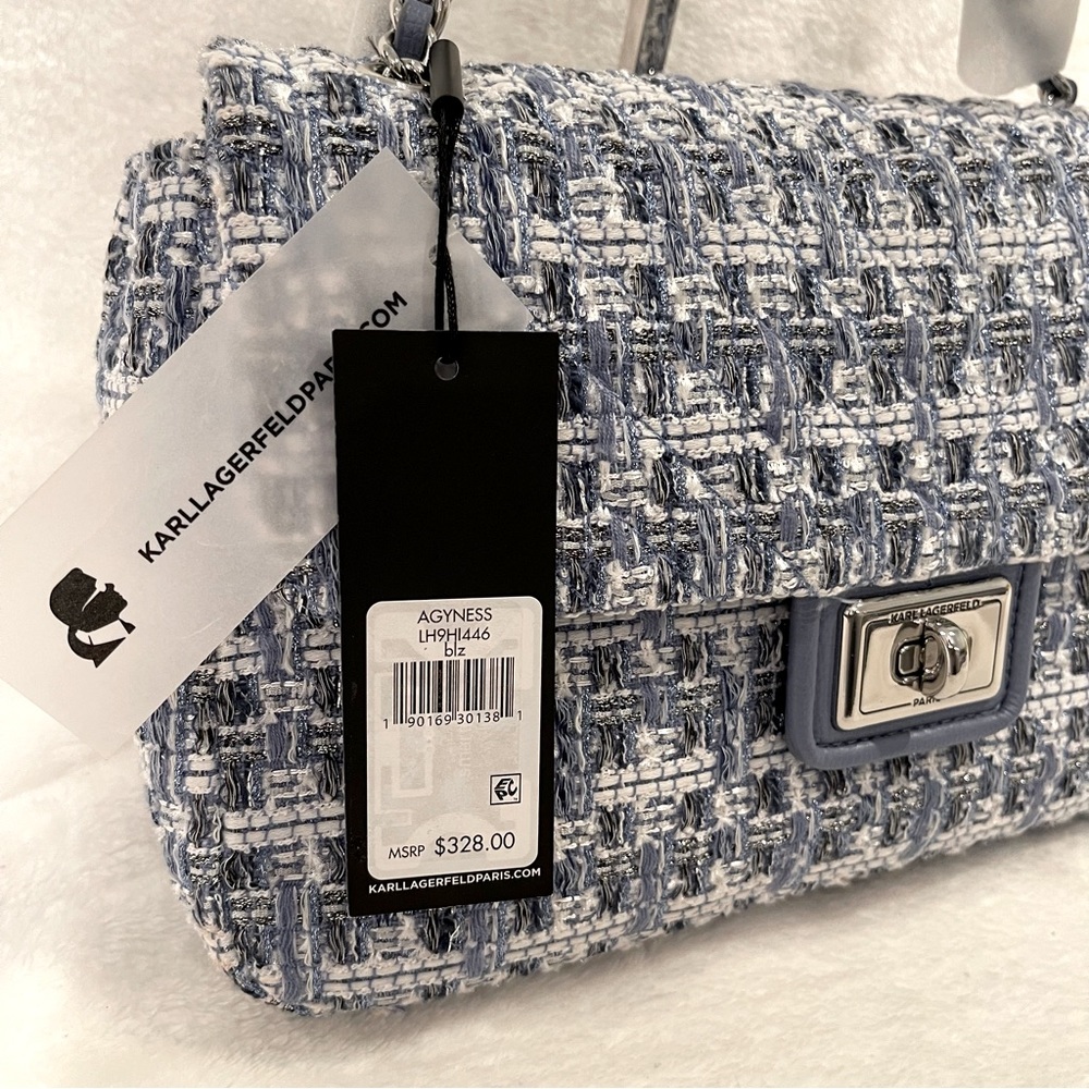 Karl Lagerfeld Agyness Convertible Crossbody in Blue White and Silver
